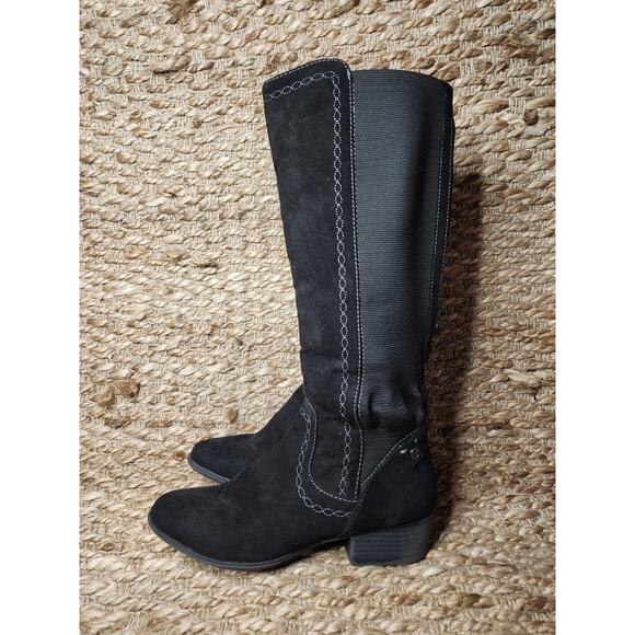 Gloria Vanderbilt Beatrice Knee High Black Microsuede Tall Boots Size 6 M - Picture 1 of 11